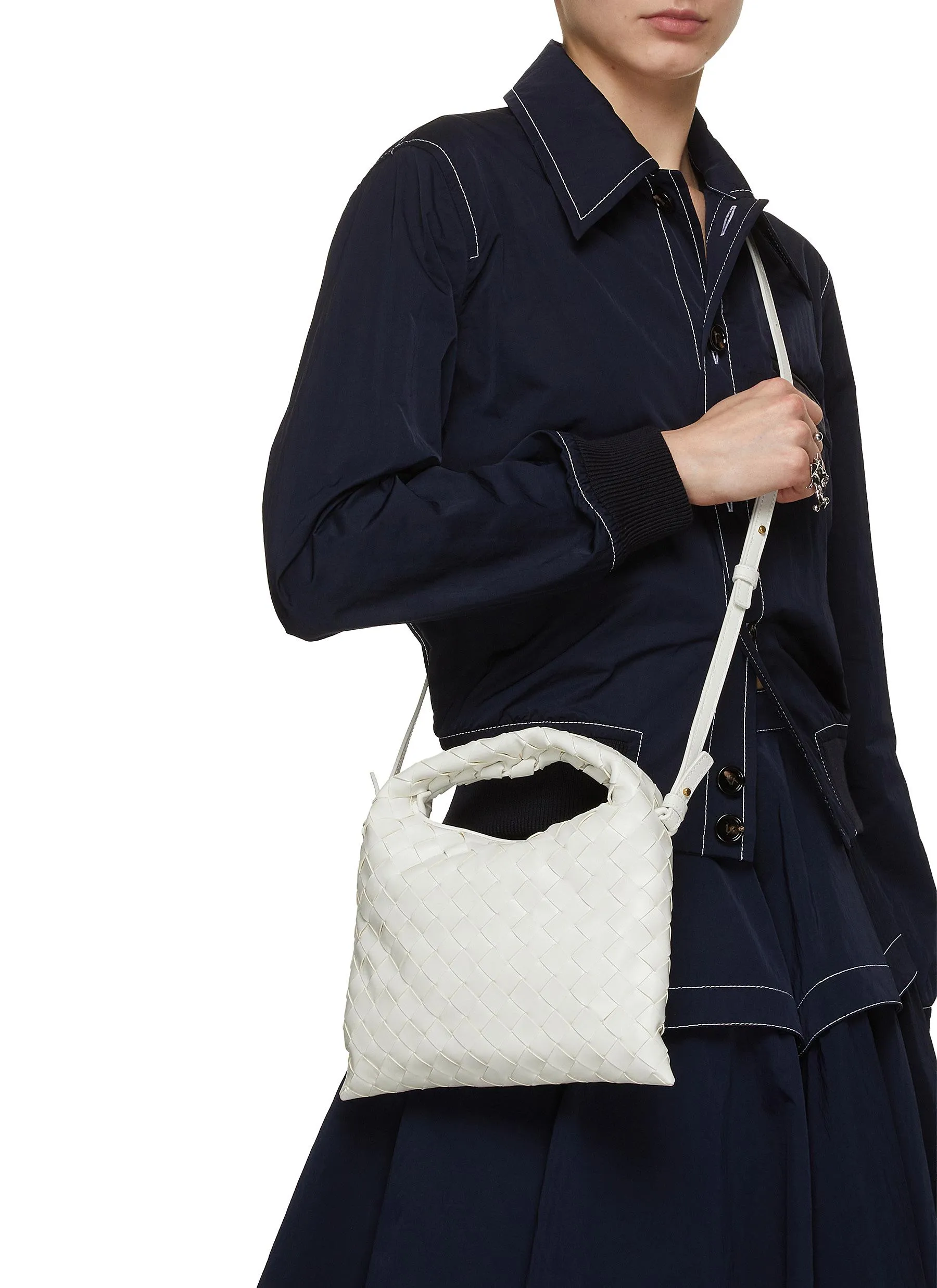 -----------BOTTEGA VENETA  ---- ------------OFF-WHITE ----Mini Hop Hobo Leather Bag --