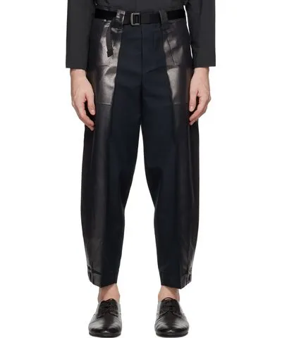 132 5. ISSEY MIYAKE Black Tucked Foil Trousers