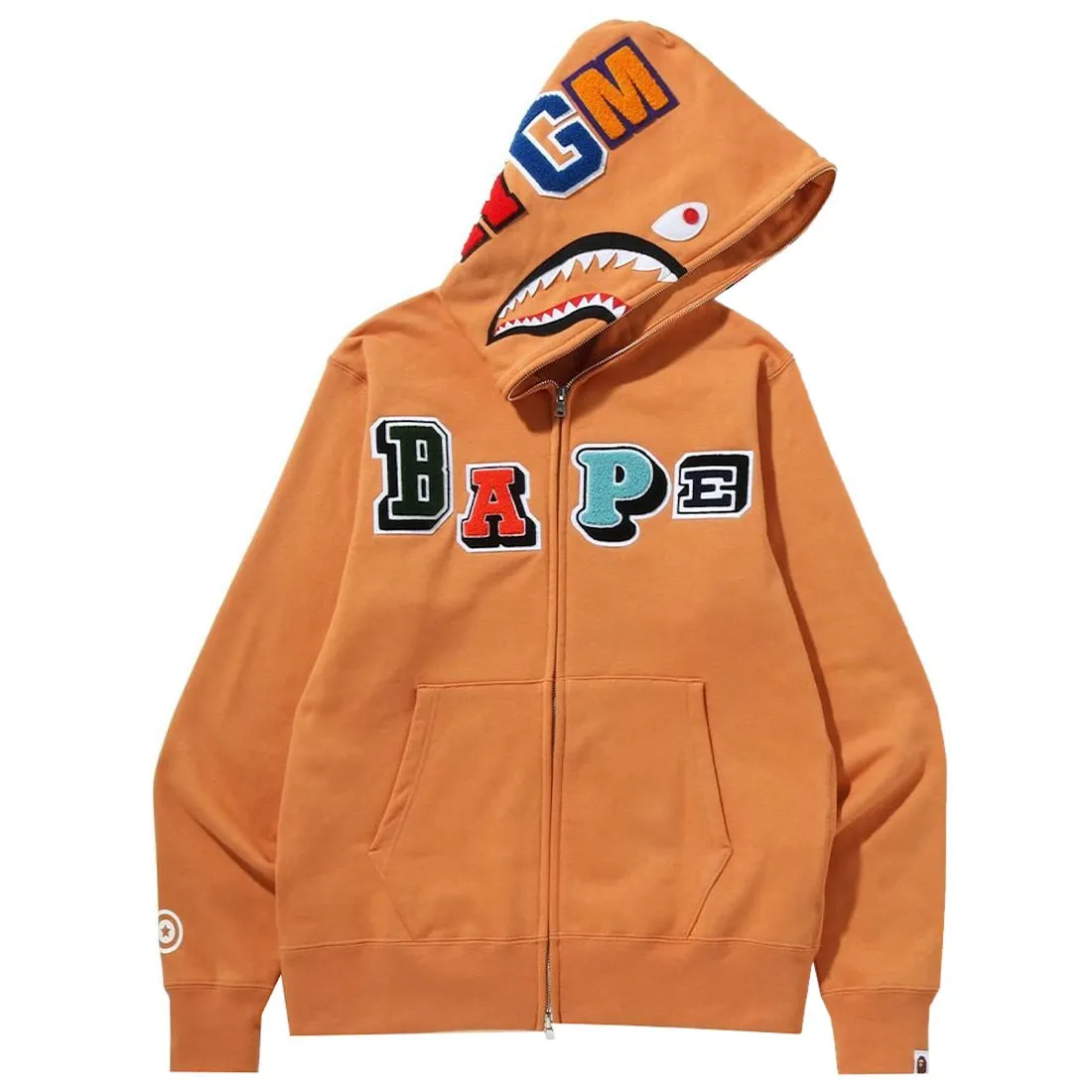 A Bathing Ape Men Multi Fonts Shark Full Zip Hoodie (orange)