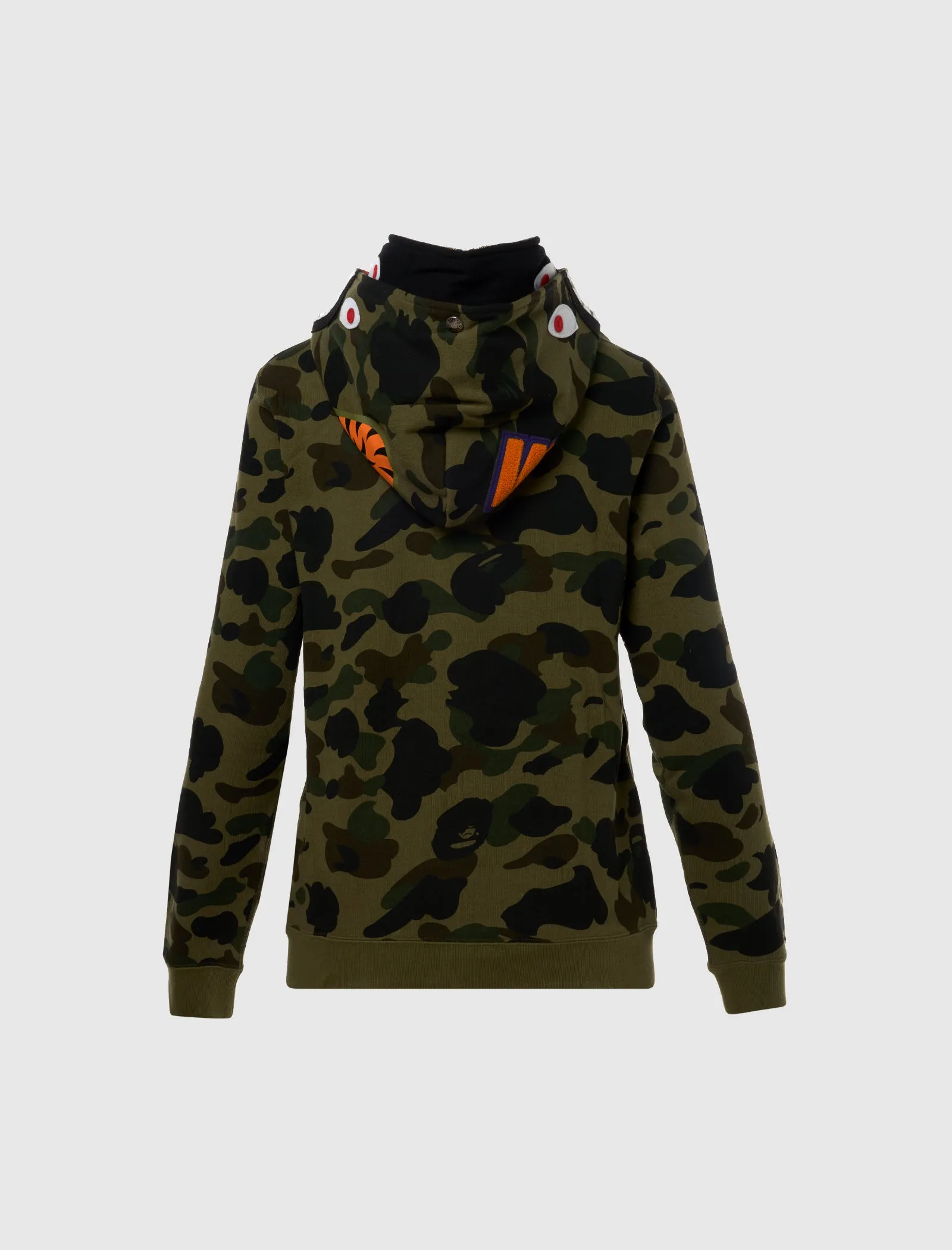 A BATHING APE WOMEN'S 1ST CAMO DOUBLE SHARK FULL ZIP HOODIE   GREEN