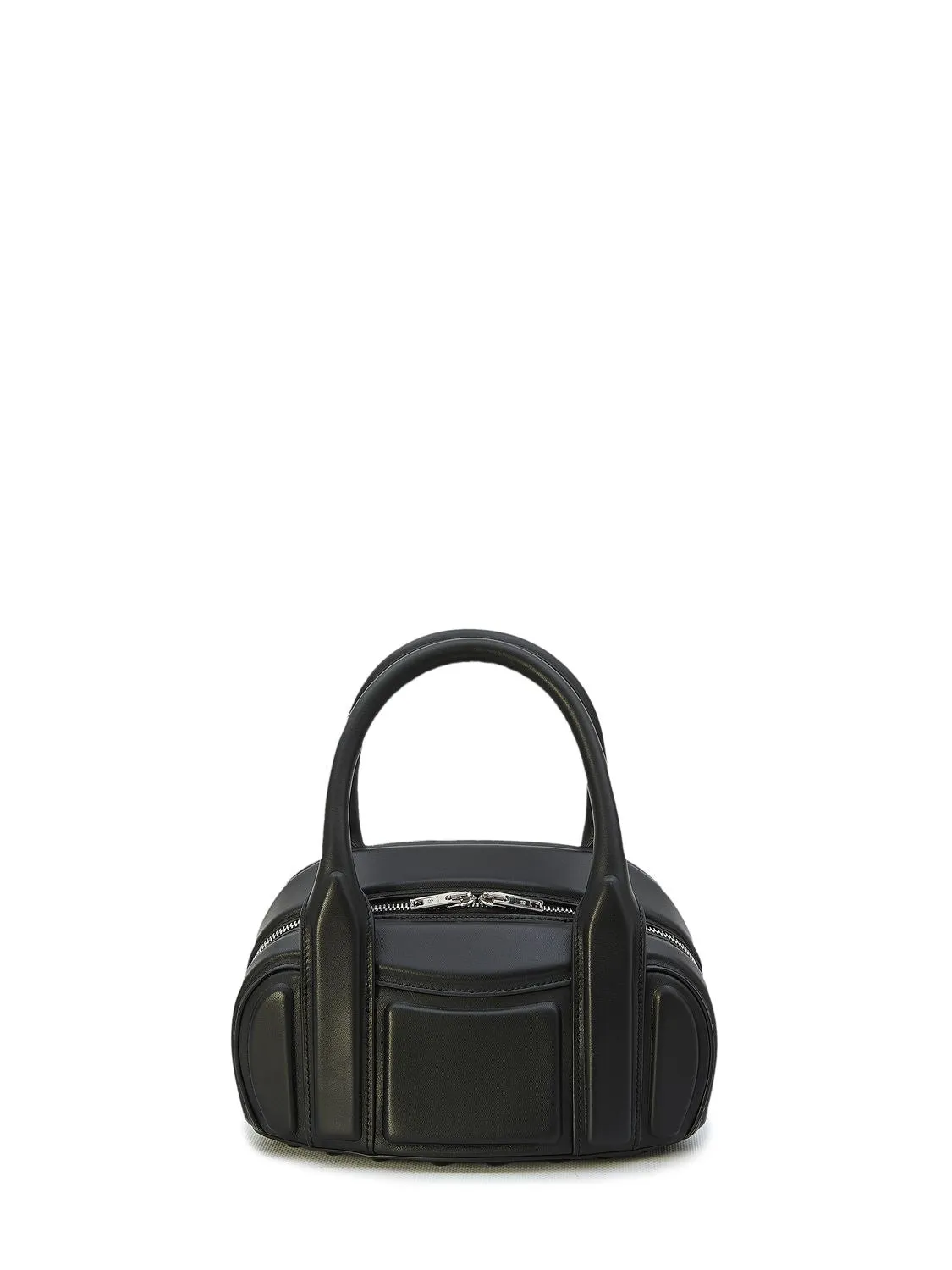 ALEXANDER WANG Black Lambskin Mini Top-Handle Handbag with Detachable Strap, 13x22x8cm