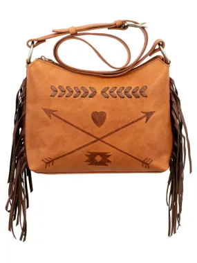 American West 6415181 Ladies Friendship Arrows Zip Top Shoulder Bag Natural Tan