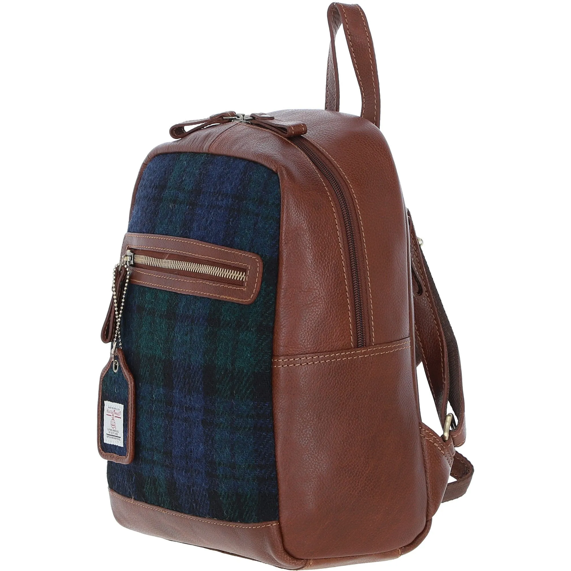 Authentic Ashwood Leather & Harris Tweed Backpack Tan/Watch: TW-28-04-TW