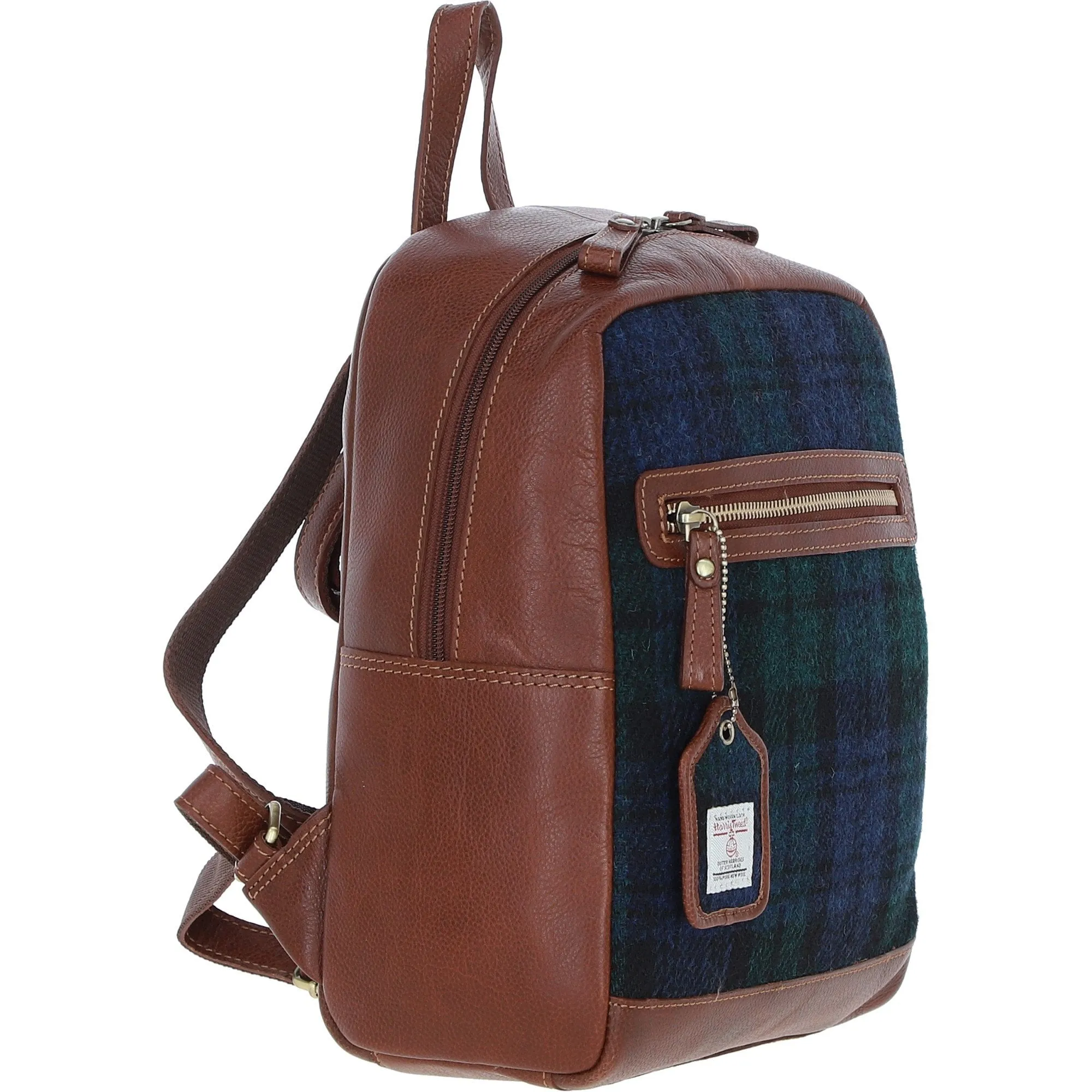 Authentic Ashwood Leather & Harris Tweed Backpack Tan/Watch: TW-28-04-TW