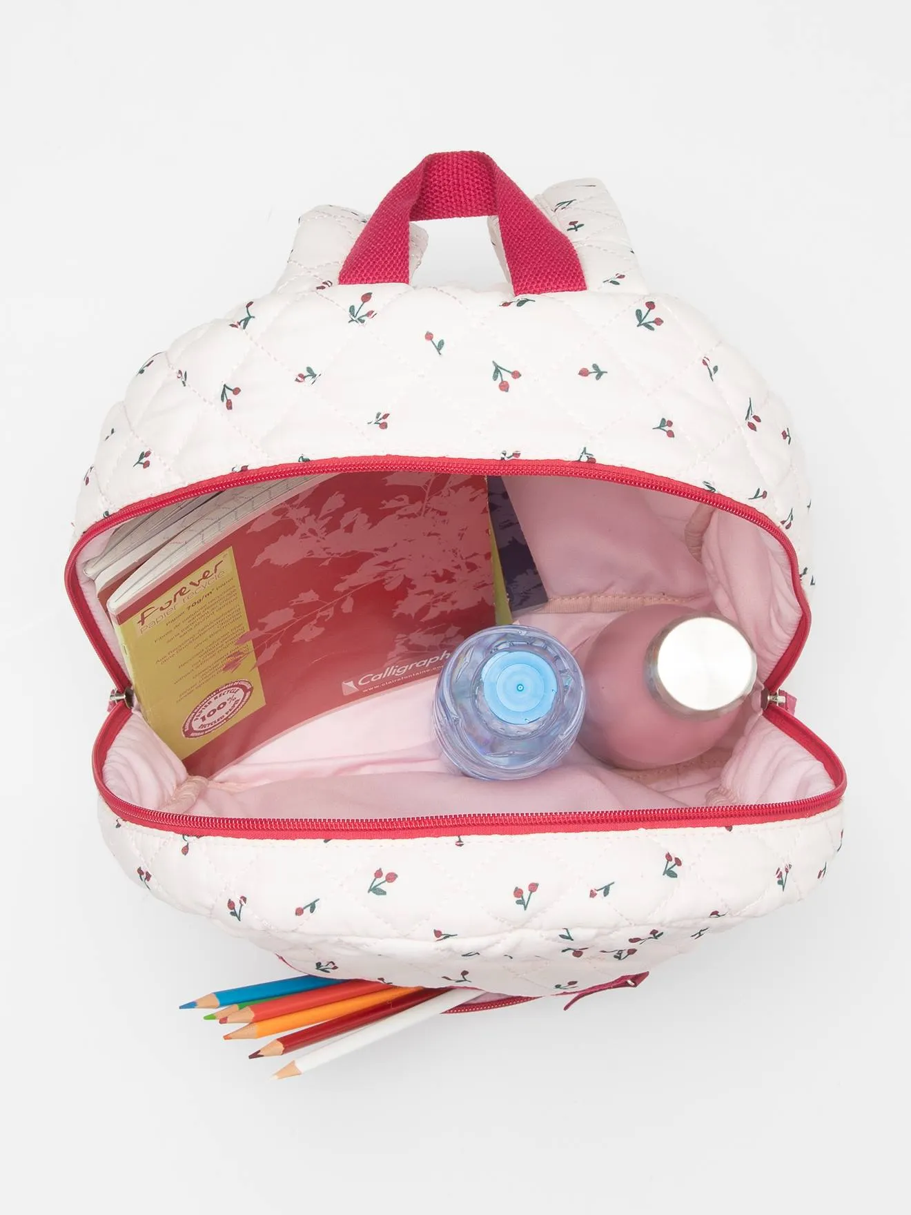 Backpack with Cherry Motifs for Girls - pink light all over printed