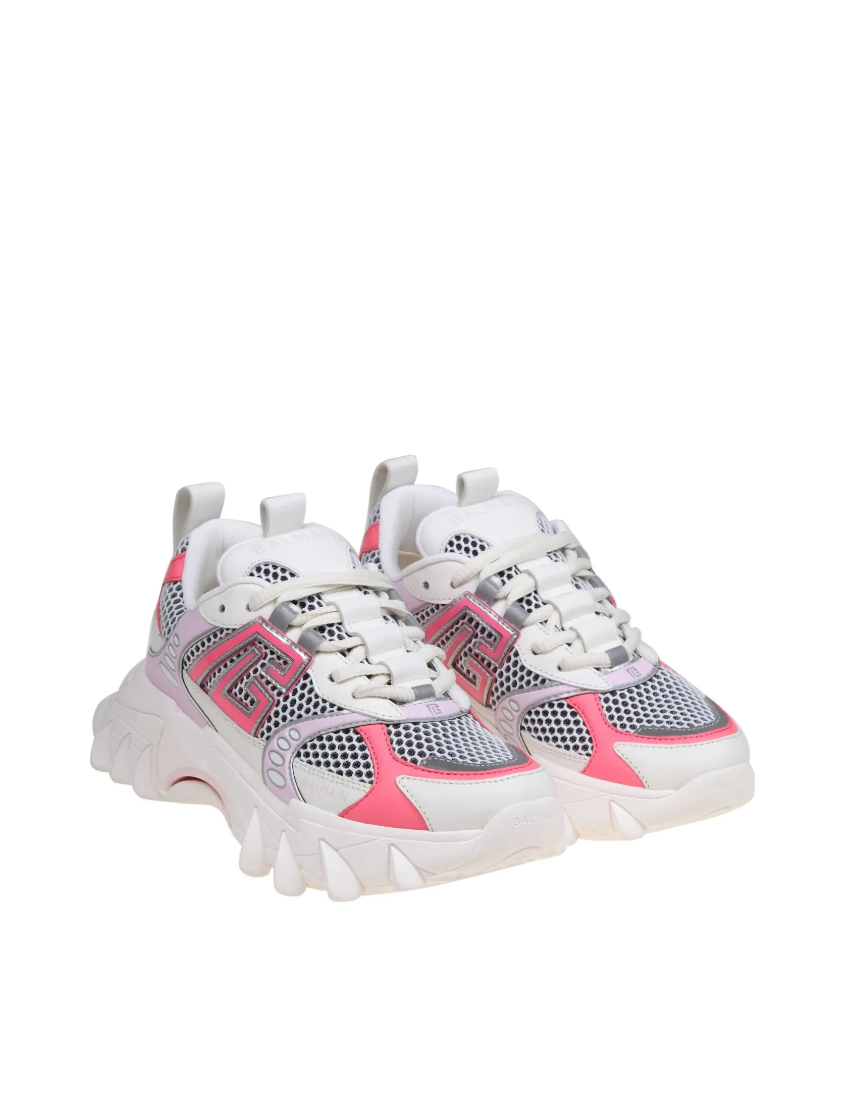 BALMAIN B-EAST SNEAKERS IN MIX OF WHITE AND PINK MATERIALS