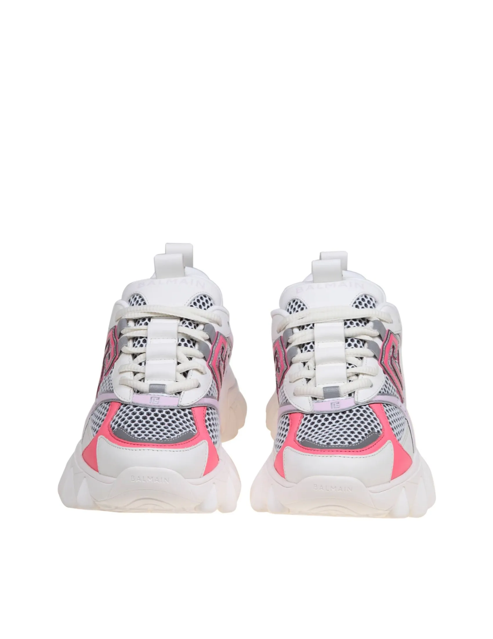 BALMAIN B-EAST SNEAKERS IN MIX OF WHITE AND PINK MATERIALS