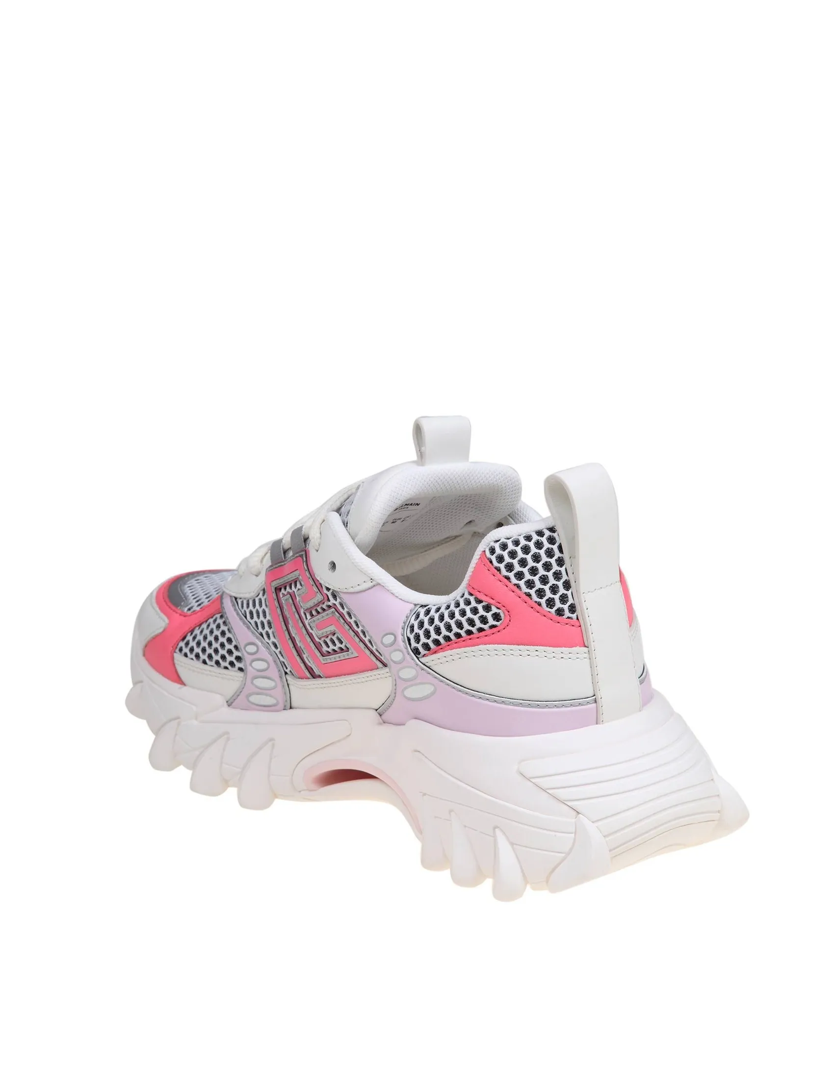 BALMAIN B-EAST SNEAKERS IN MIX OF WHITE AND PINK MATERIALS