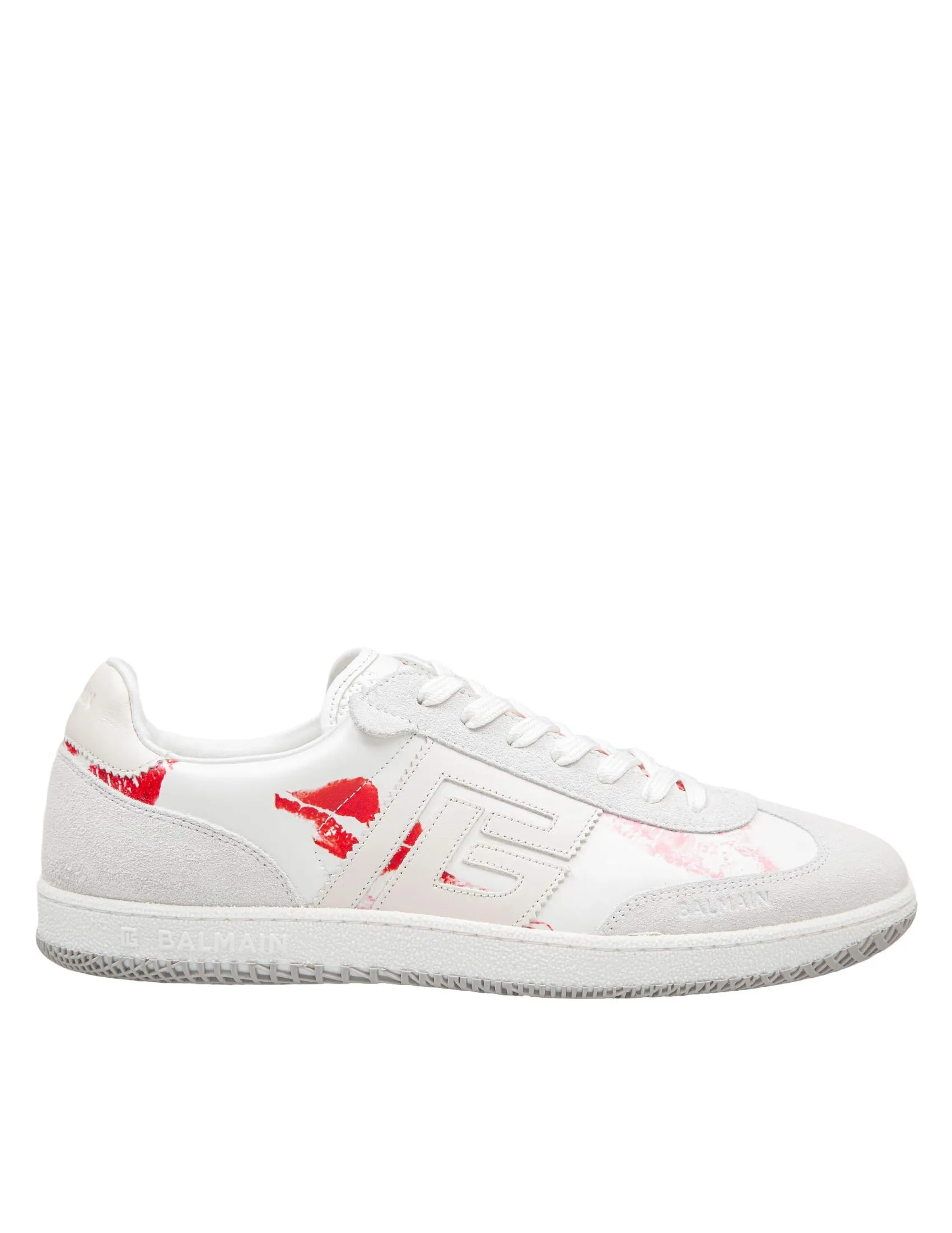 BALMAIN SWAN SNEAKERS IN LEATHER AND SUEDE COLOR WHITE AND RED