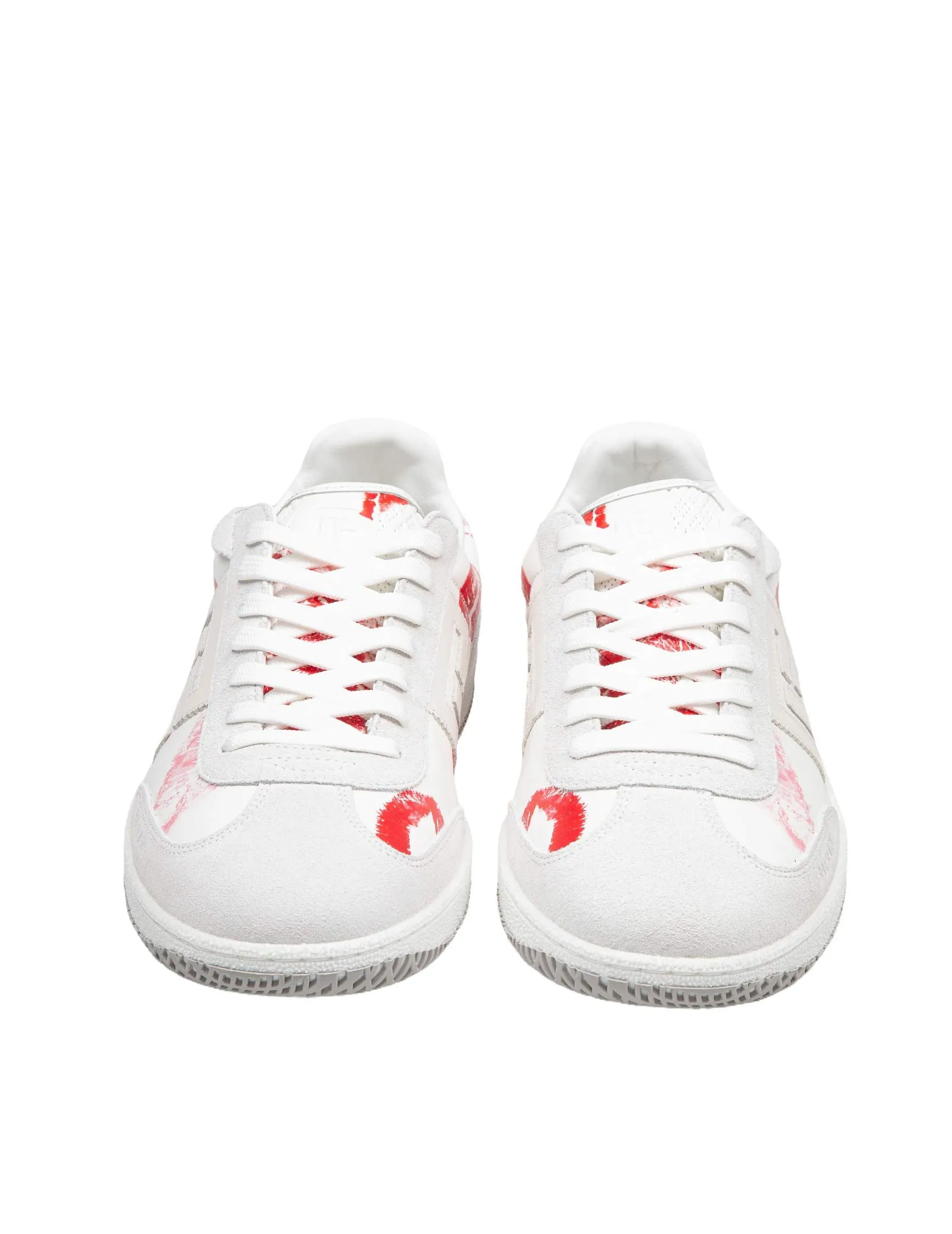 BALMAIN SWAN SNEAKERS IN LEATHER AND SUEDE COLOR WHITE AND RED