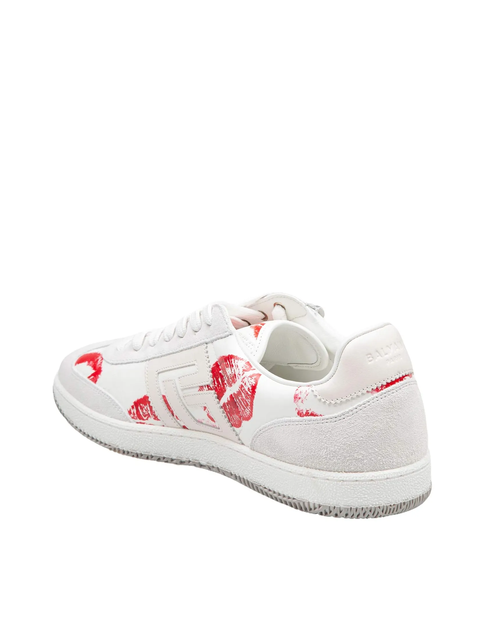 BALMAIN SWAN SNEAKERS IN LEATHER AND SUEDE COLOR WHITE AND RED