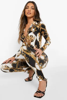 Baroque Print Ruched Shirt & Leggings