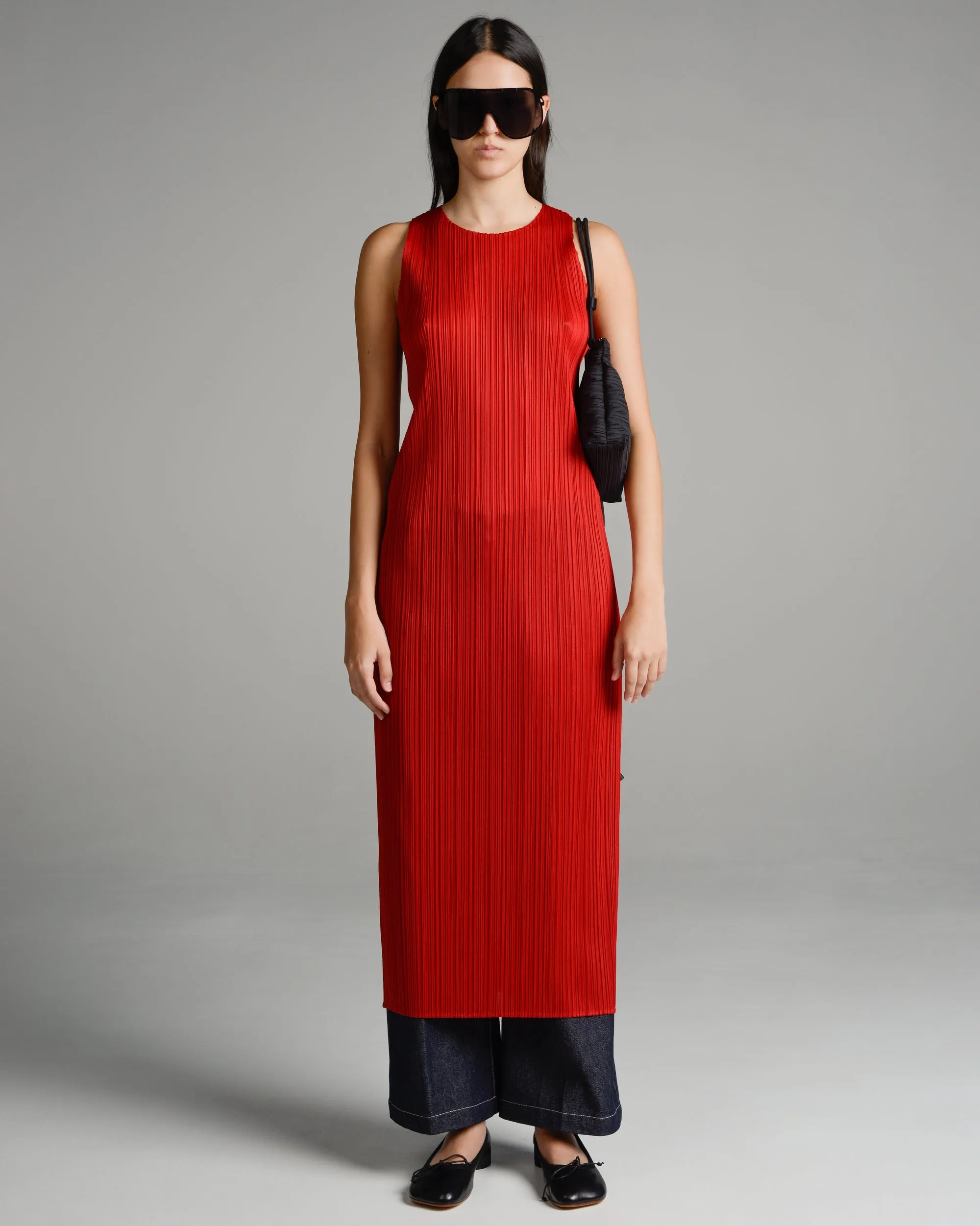 Basic Red Pleated Tank Dress