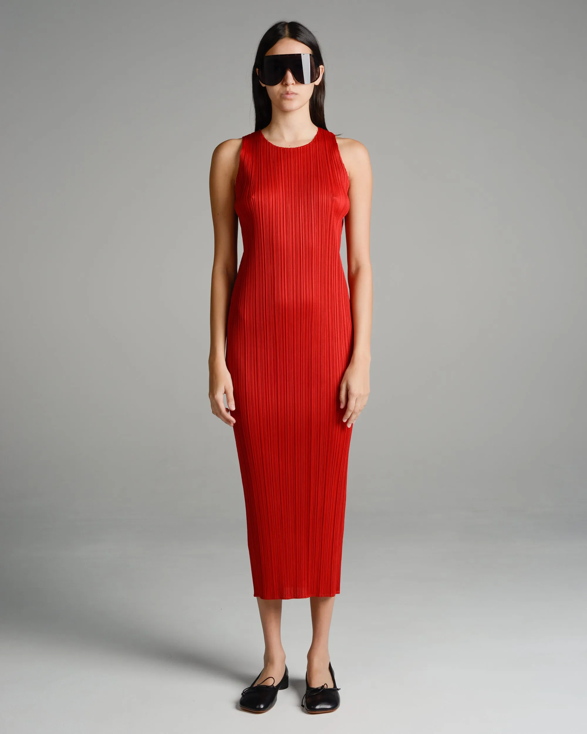 Basic Red Pleated Tank Dress