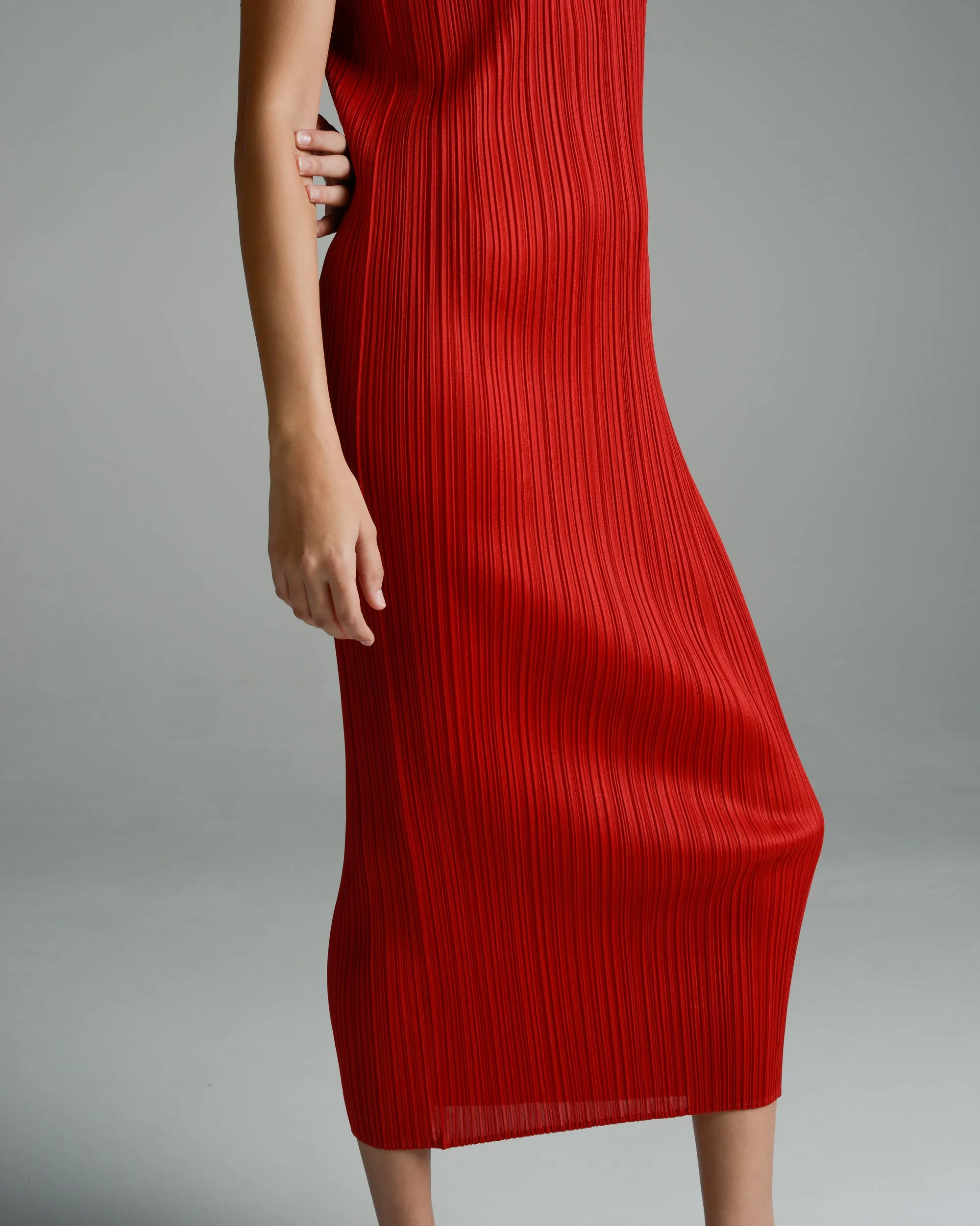 Basic Red Pleated Tank Dress