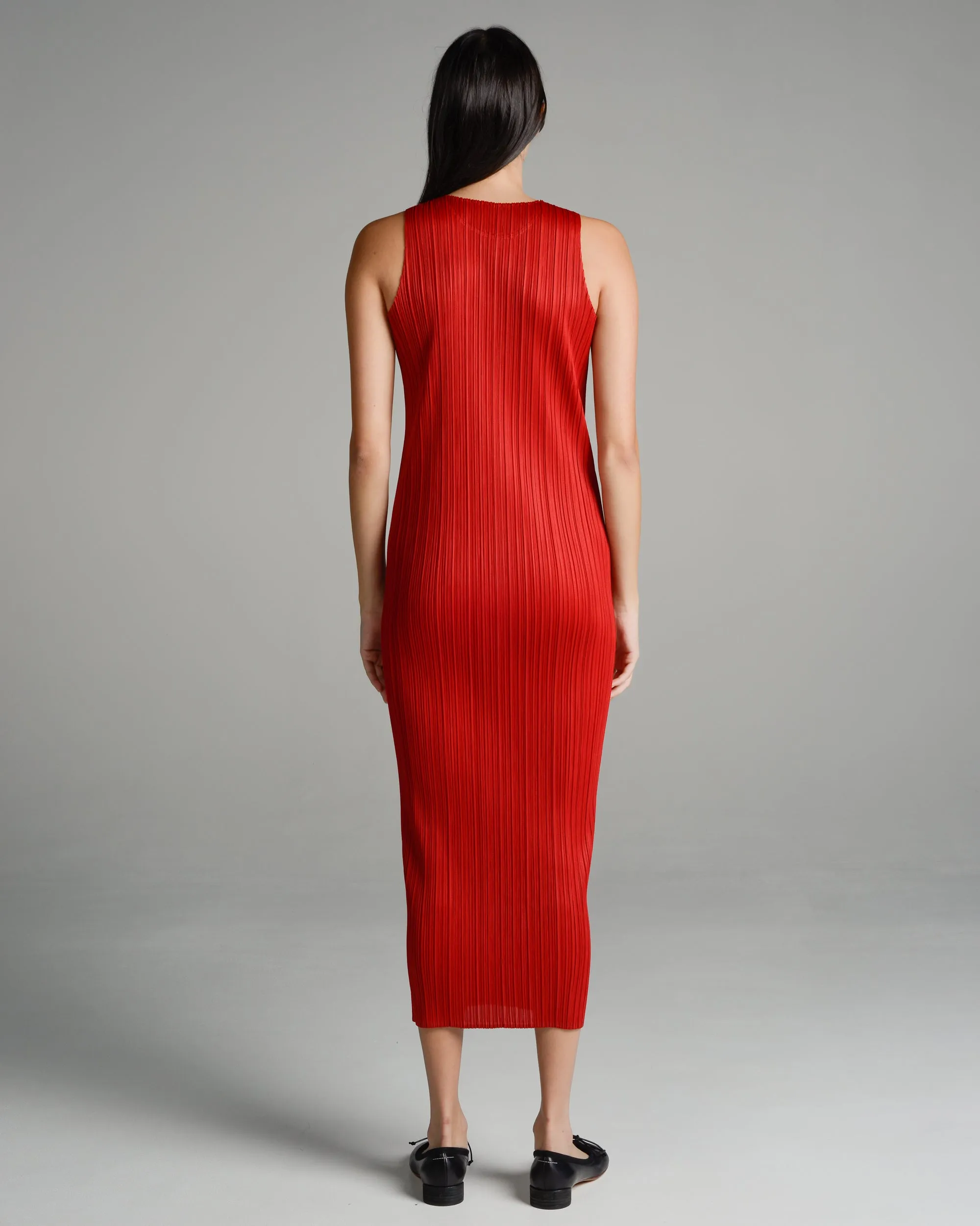 Basic Red Pleated Tank Dress