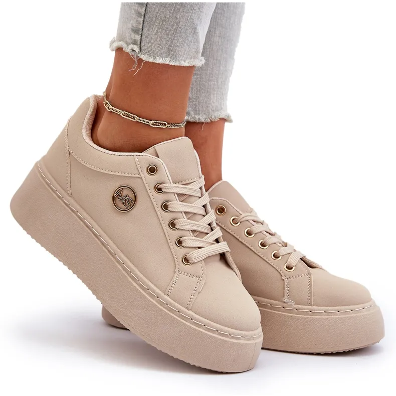 Beige Women's Low Platform Sneakers Telirra