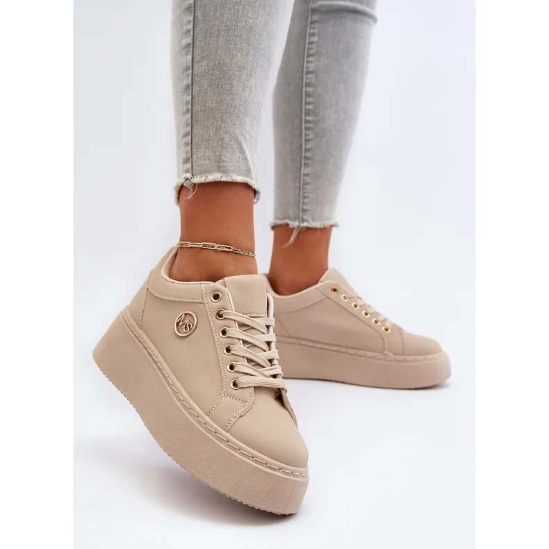 Beige Women's Low Platform Sneakers Telirra