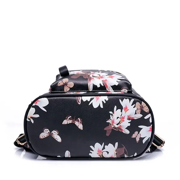 Black Cream Pink Oil Painting Flowers Florals Butterfly Punk Rock Backpack