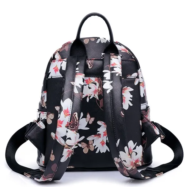 Black Cream Pink Oil Painting Flowers Florals Butterfly Punk Rock Backpack