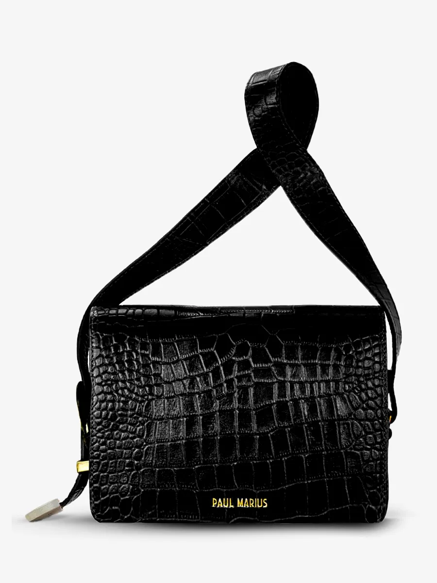 Black Leather Baguette Bag for Women - LeBaguette Alligator Jet Black | PAUL MARIUS