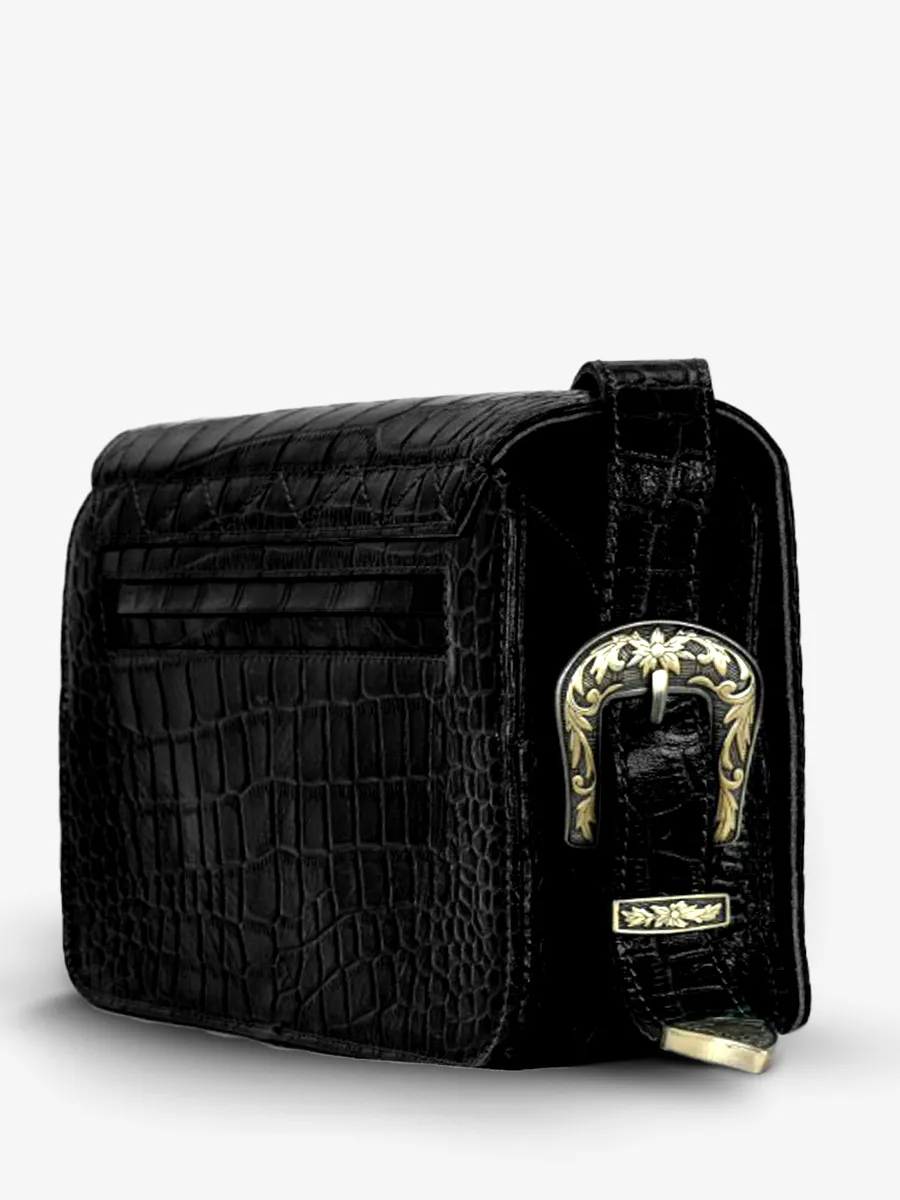 Black Leather Baguette Bag for Women - LeBaguette Alligator Jet Black | PAUL MARIUS