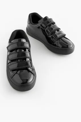 Black Patent 3V School Trainers