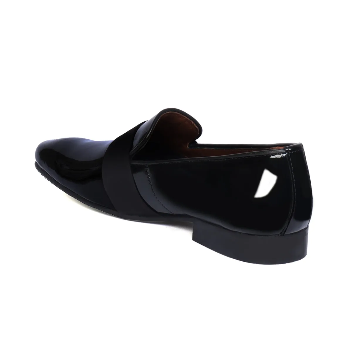 Black Patent Leather Slip-On Shoes with Mid-Strap Loafer Design