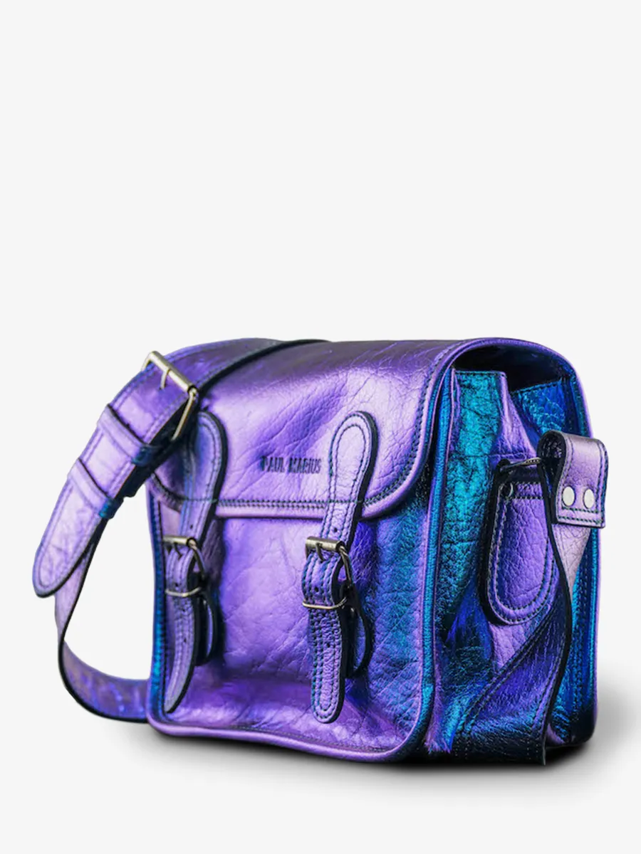 Blue Metallic Leather Shoulder Bag for Women - LaSacoche S Beetle | PAUL MARIUS