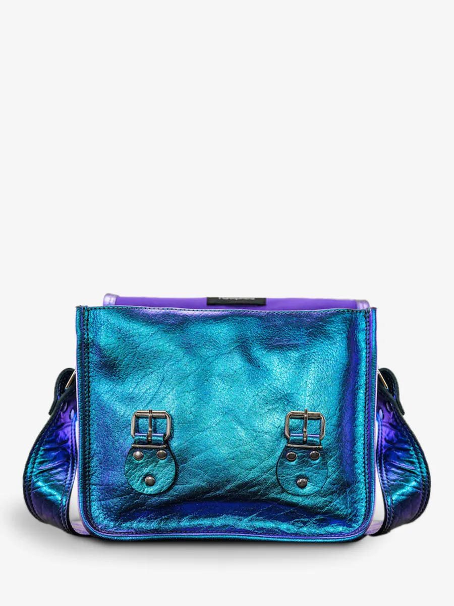 Blue Metallic Leather Shoulder Bag for Women - LaSacoche S Beetle | PAUL MARIUS