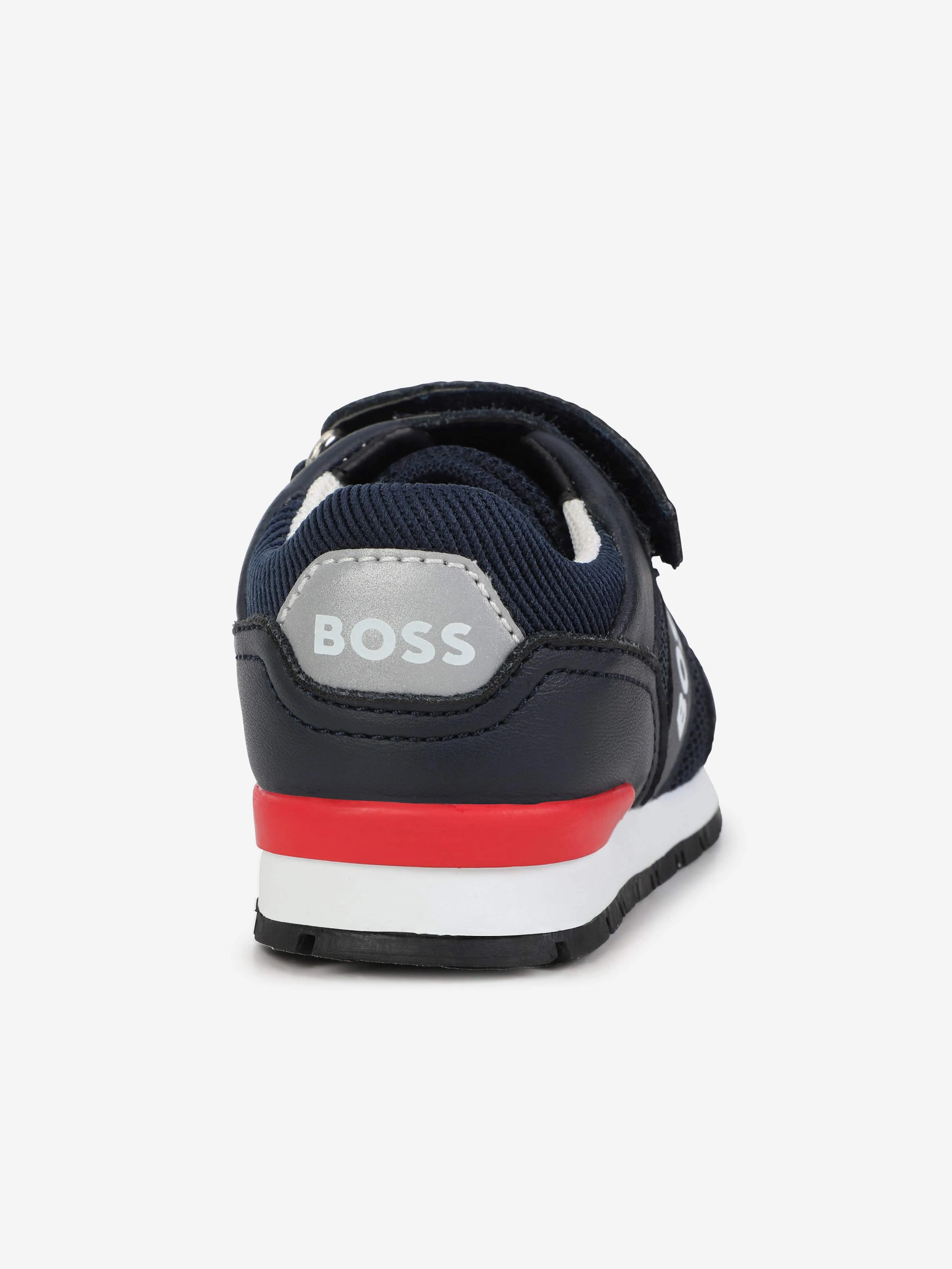 BOSS Boys Leather Logo Trainers in Navy