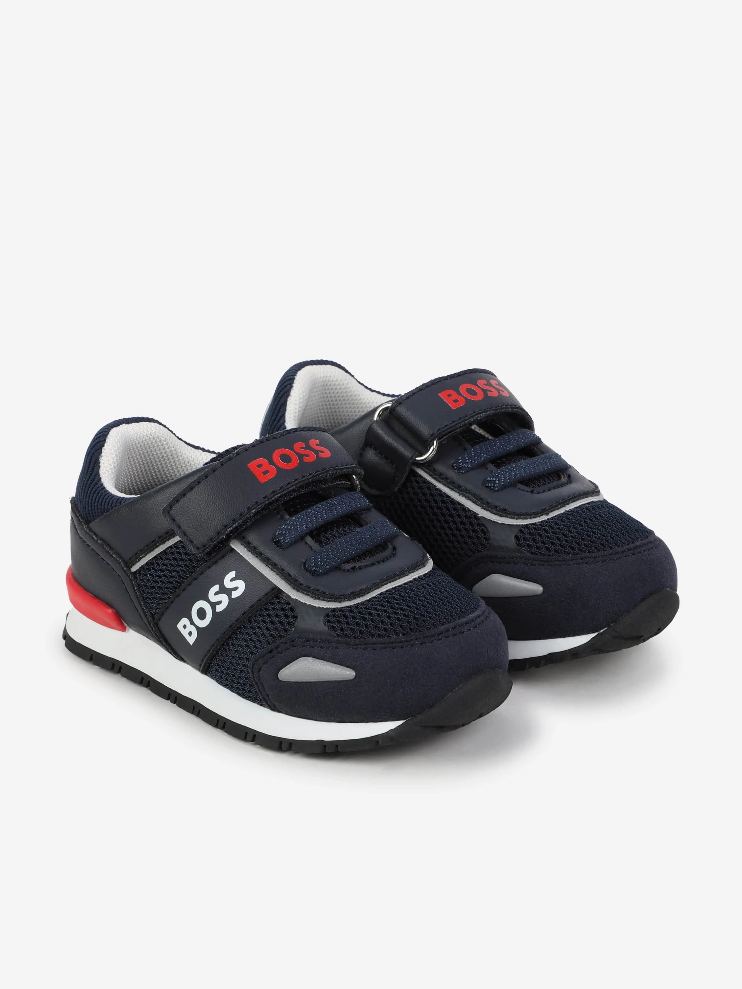 BOSS Boys Leather Logo Trainers in Navy