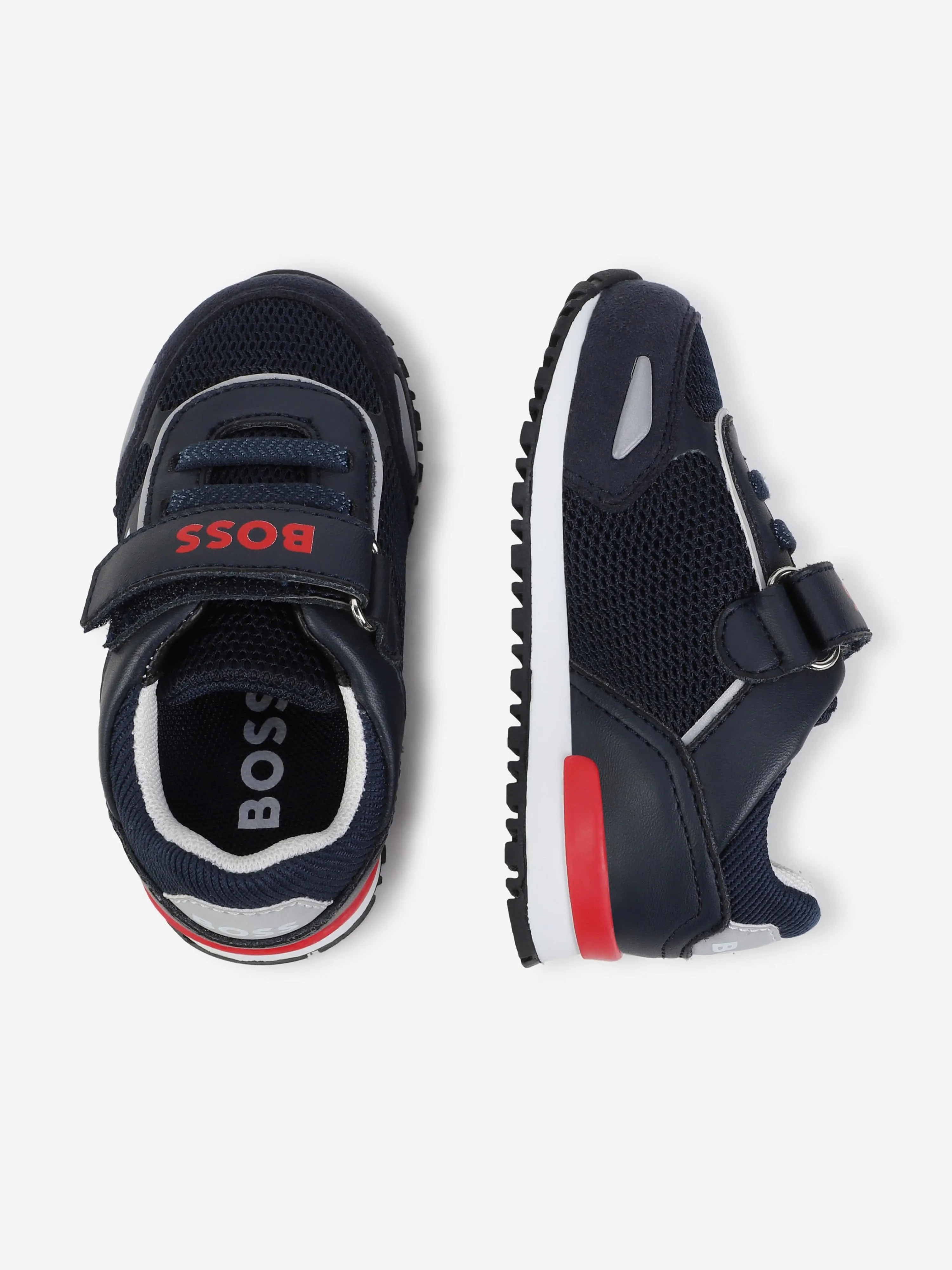 BOSS Boys Leather Logo Trainers in Navy