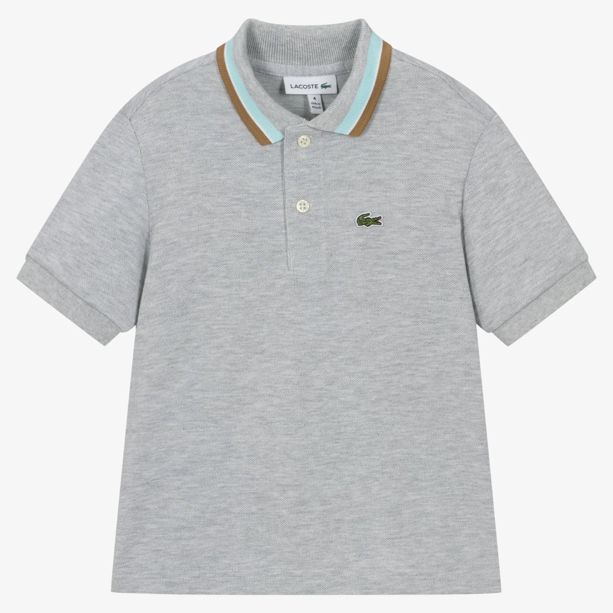 Boys Grey Cotton Crocodile Polo Shirt