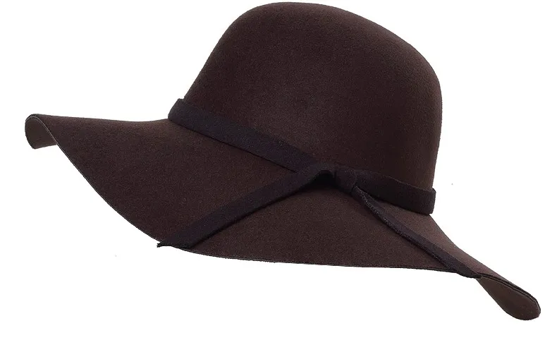 Brown Broad Wide Brim Woolen Lady Hat