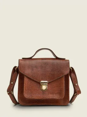 Brown Leather Handbag for Women - Mademoiselle George XS 1960 Amber | PAUL MARIUS