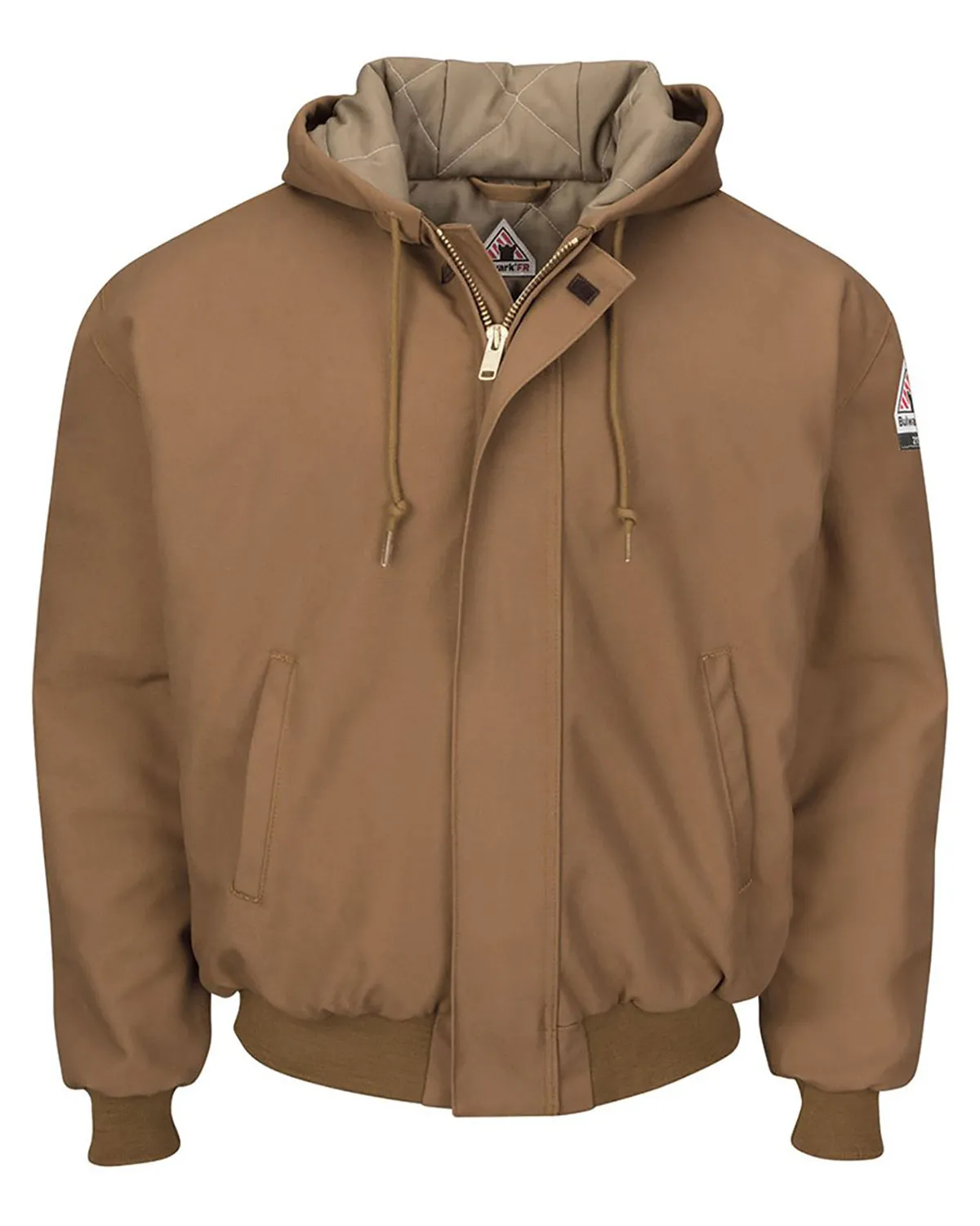 Bulwark JLH6 Men Insulated Brown Duck Hooded Jacket with Knit Trim