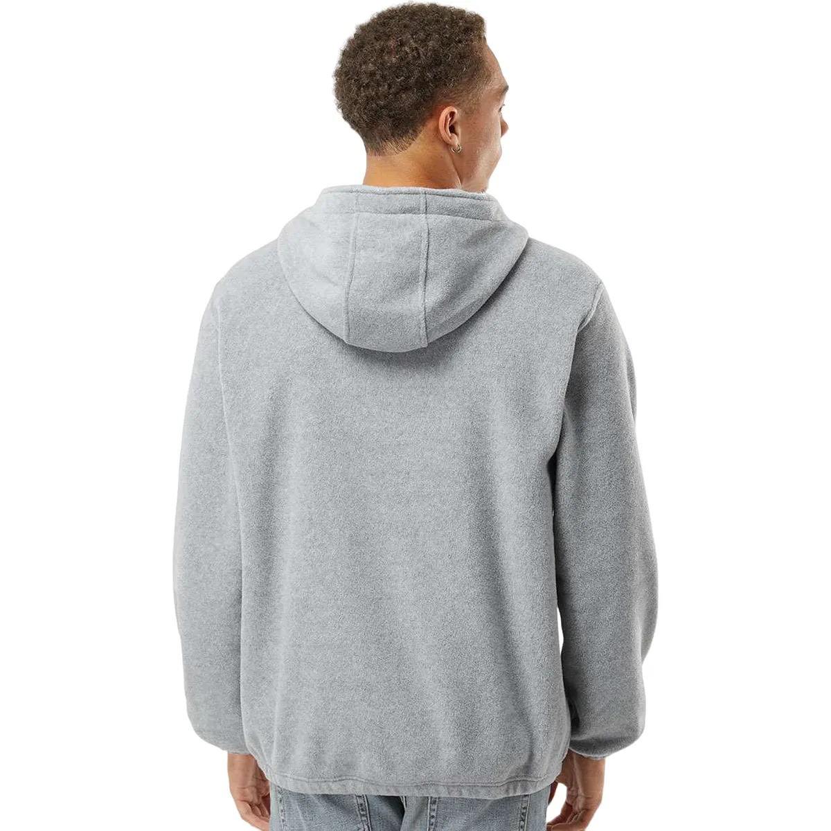 Burnside Men's Heather Grey Polar Fleece Quarter-Zip Hooded Pullover