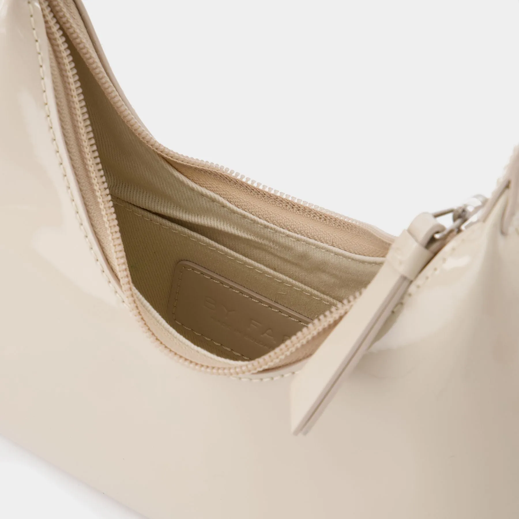 By Far  Baby Amber Bag in Beige Patent Leather