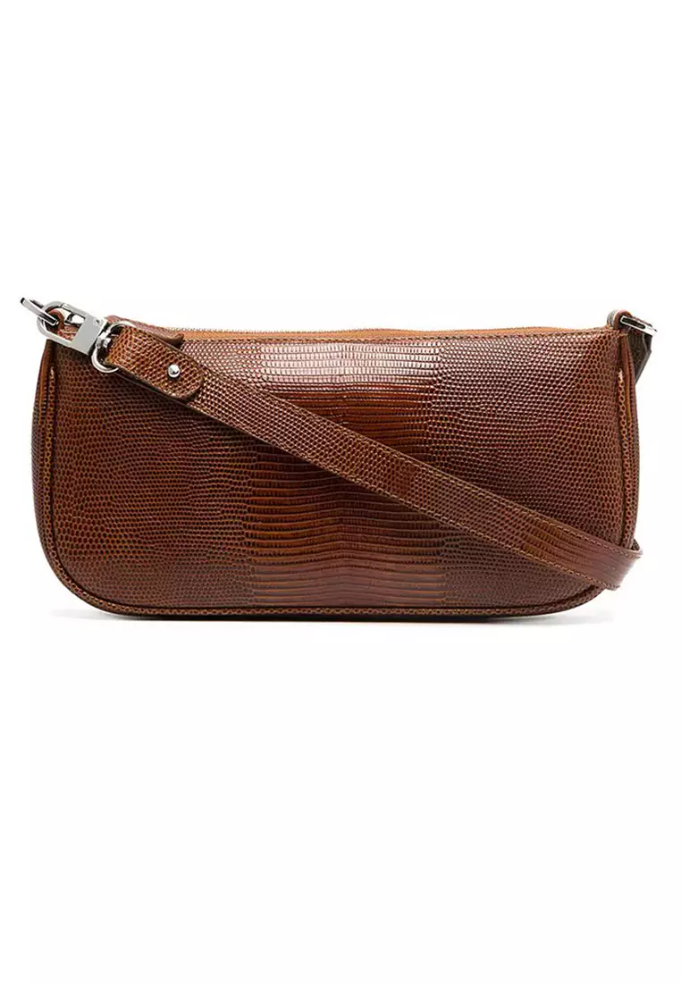 By Far By Far Rachel Lizard Embossed Leather Shoulder Bag in Tan