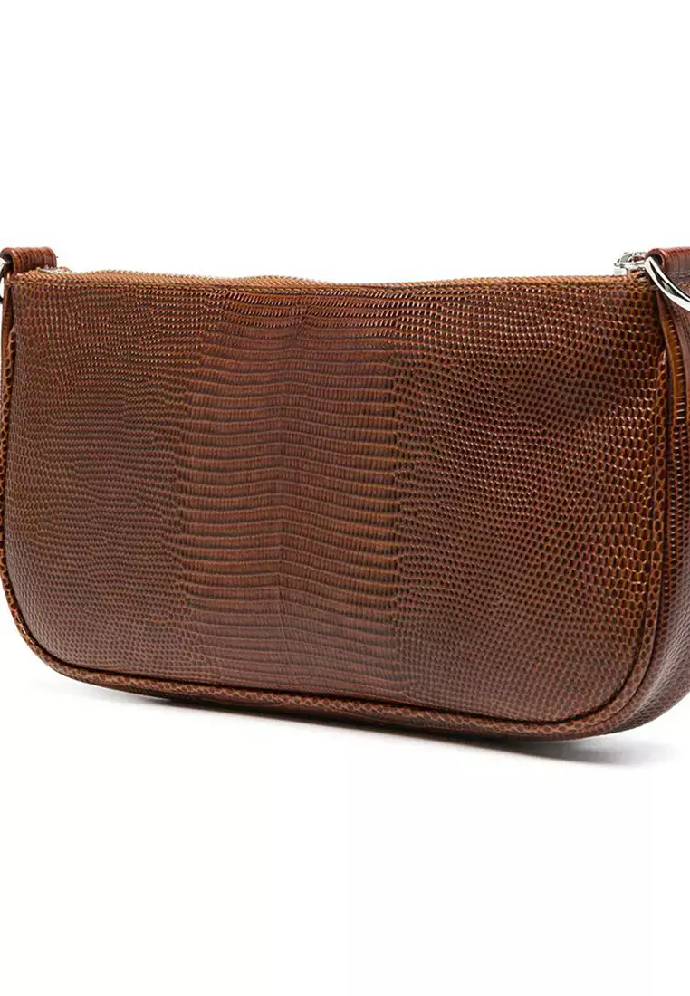 By Far By Far Rachel Lizard Embossed Leather Shoulder Bag in Tan