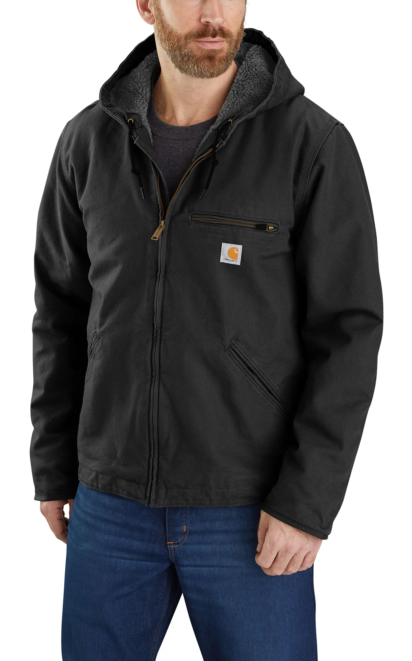 Carhartt Men's Black Duck Sherpa-Lined Canvas Hooded Jacket