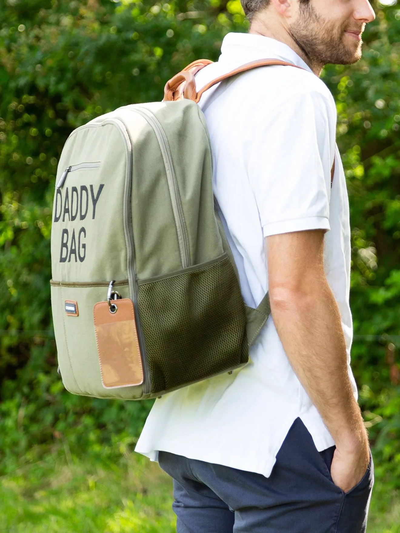 Changing Backpack, Daddy Bag by CHILDHOME - green light solid with design