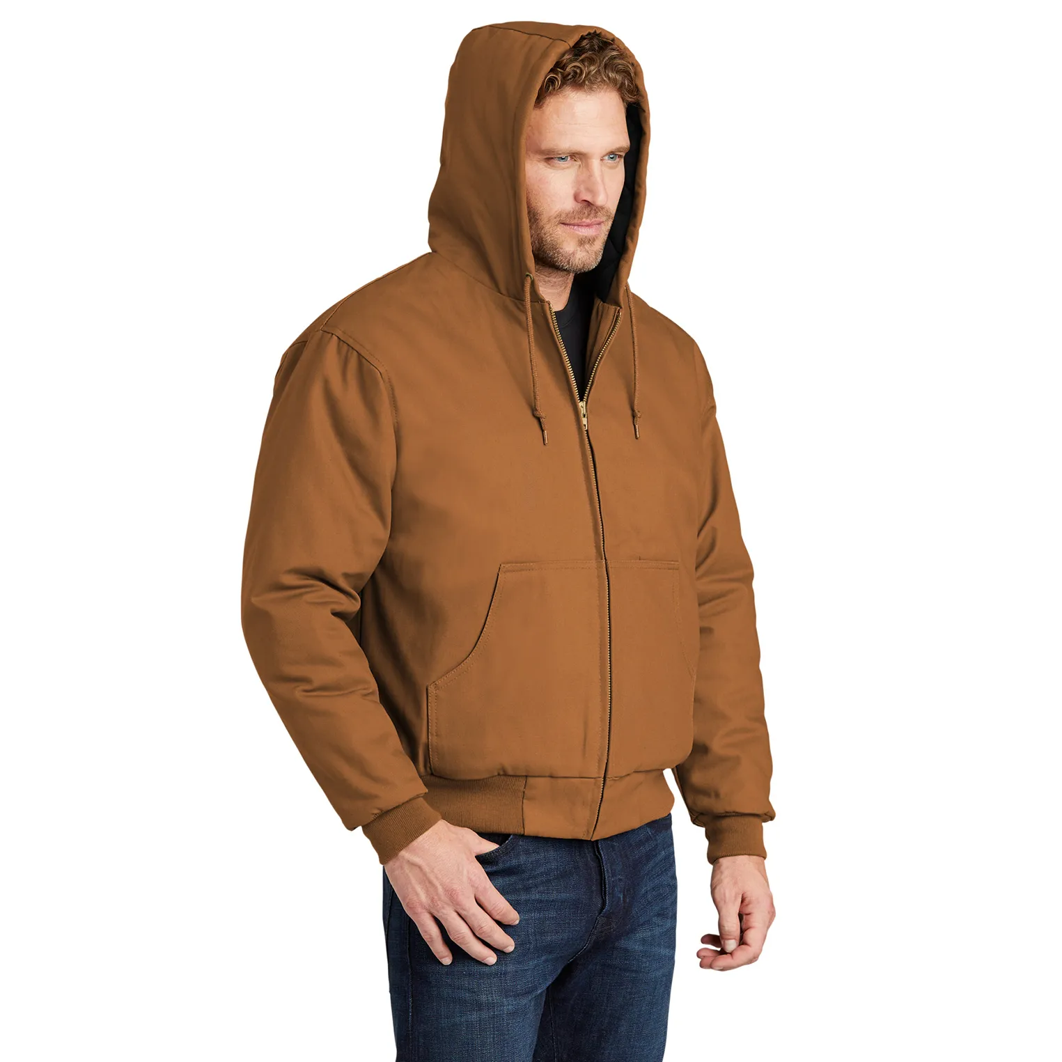 CornerStone TLJ763H Tall Duck Cloth Hooded Work Jacket - Duck Brown