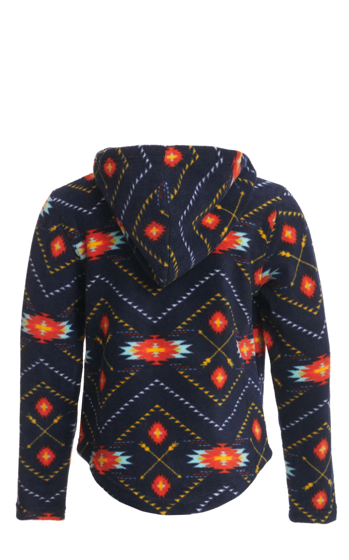 Cruel Girl Girl's Navy & Sunset Aztec Polar Fleece 1/4 Snap Long Sleeve Hoodie