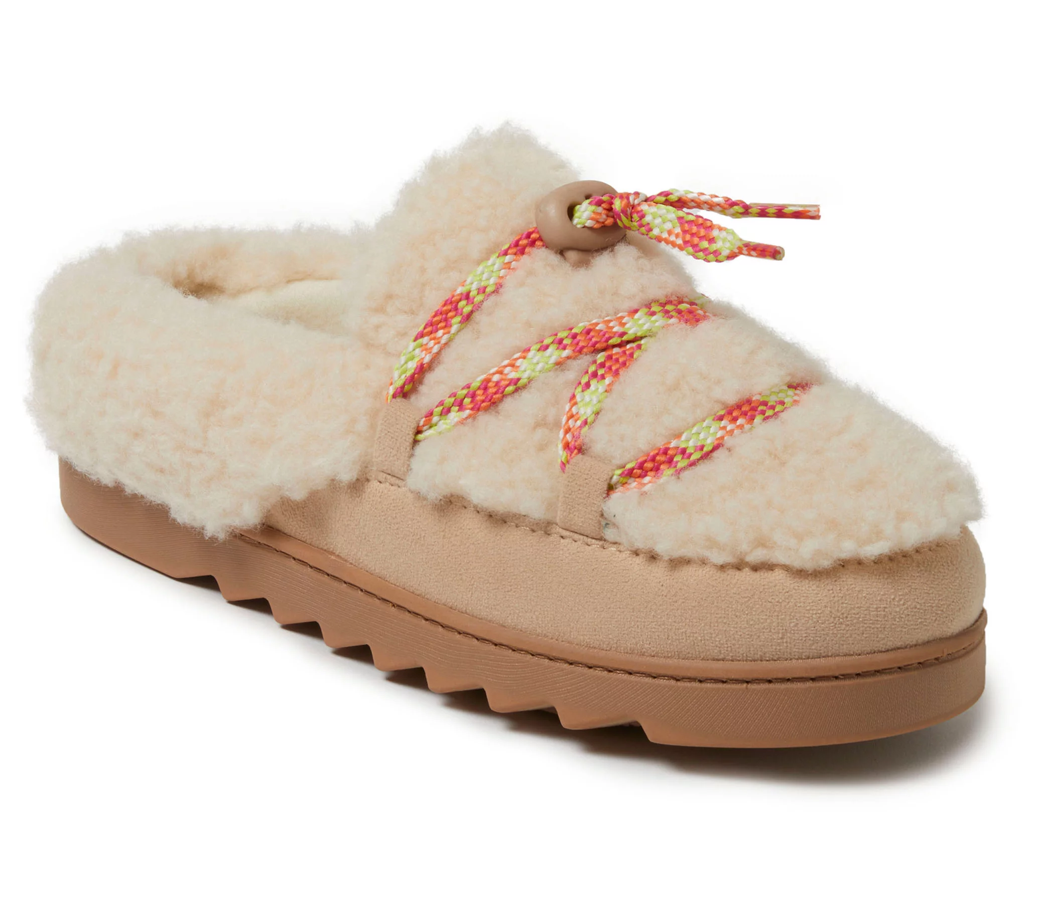 Dearfoams Cozy Teddy Lace Up Mule Slipper - Giselle