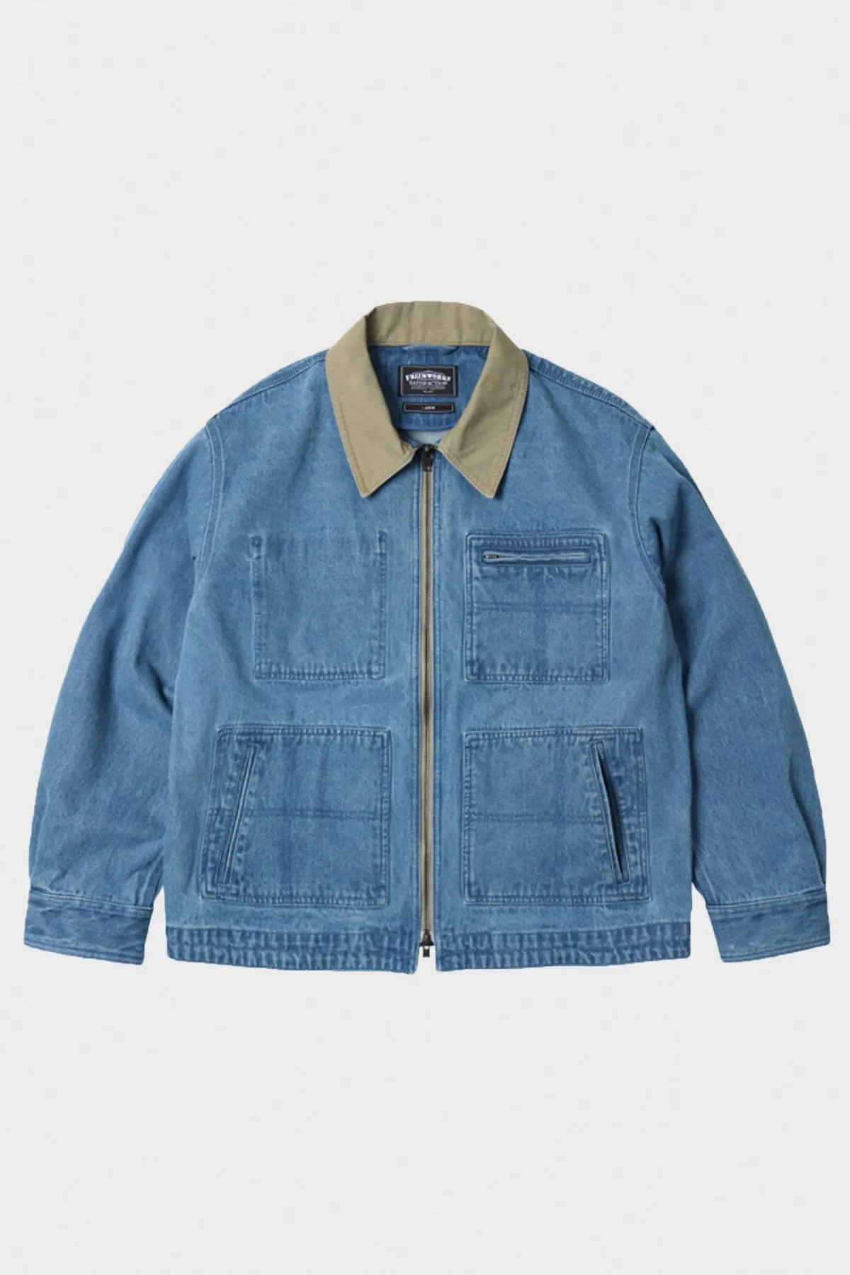 Denim Zip Up Work Jacket - Light Blue