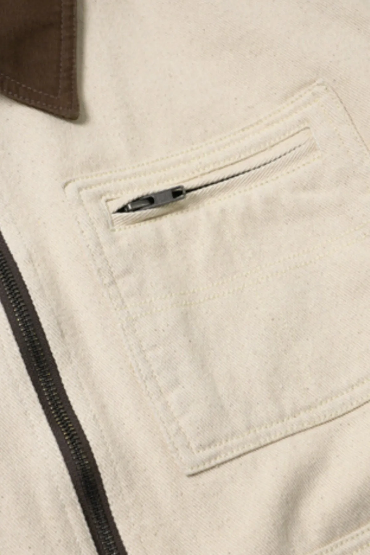 Denim Zip Up Work Jacket - Natural