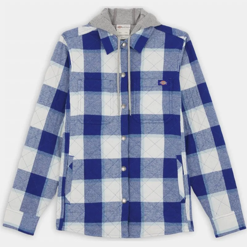 Dickies HOODED SHIRT JACKET WOMAN SURF BLUE CAMPSIDE PLAID