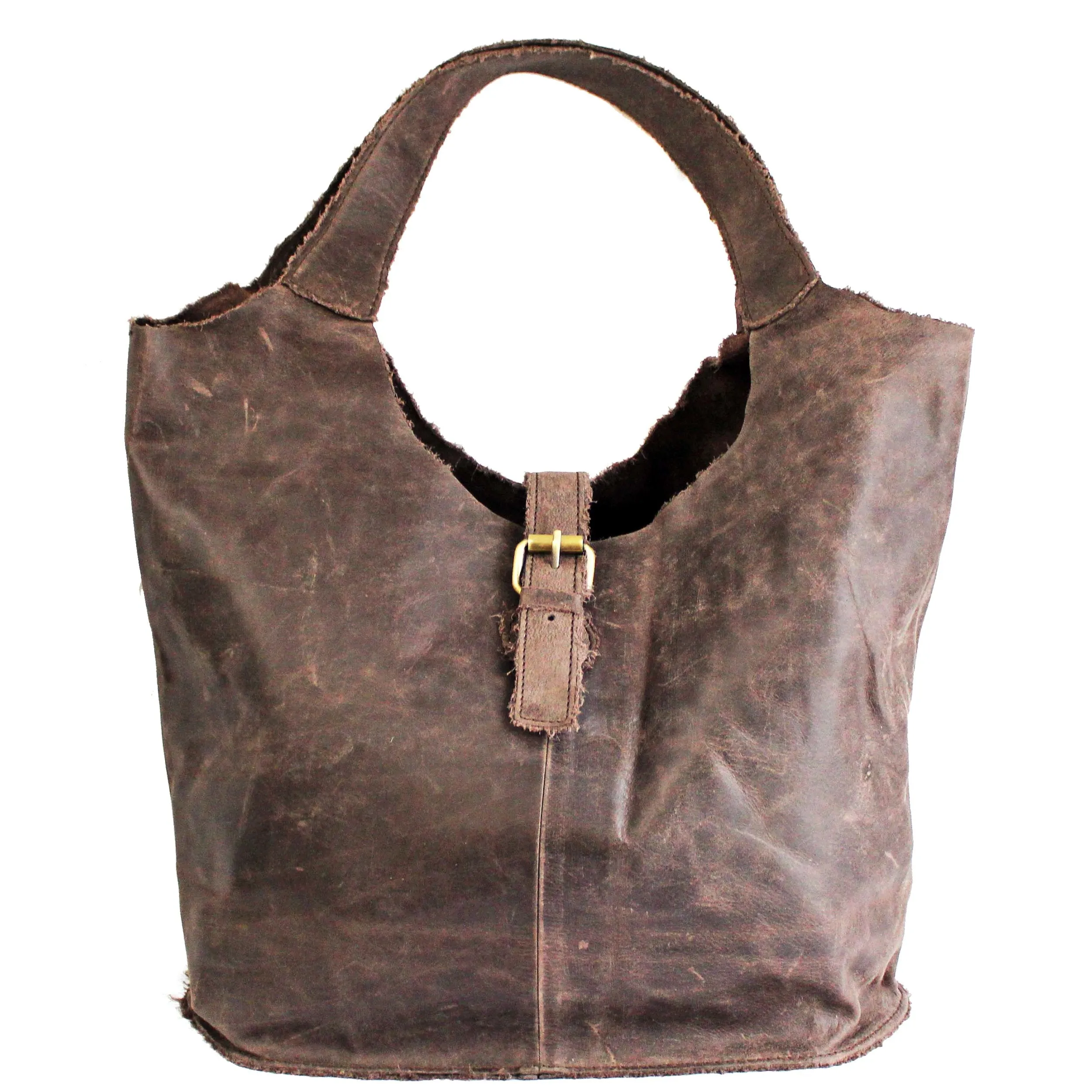 Distressed Leather Bag with Buckle